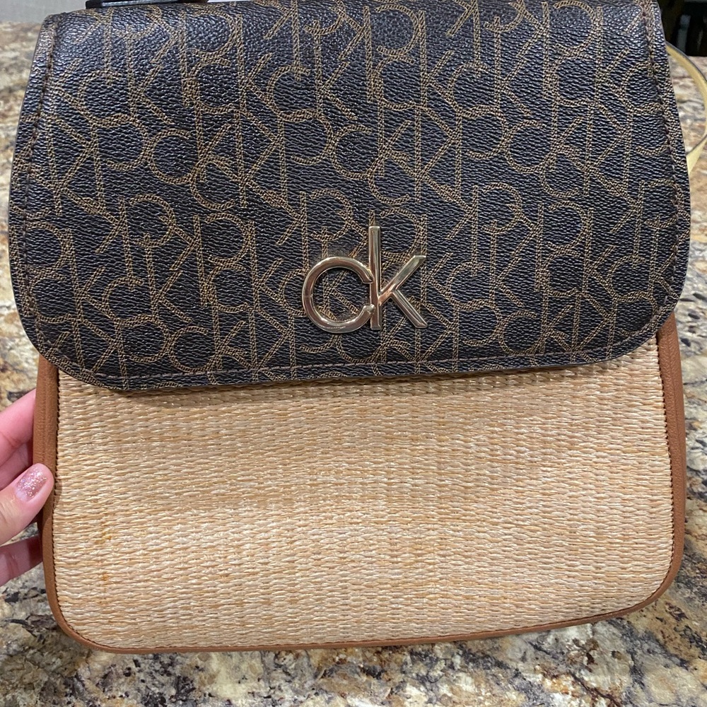 Calvin Klein Brown and Tan Backpack Bag with Monogram